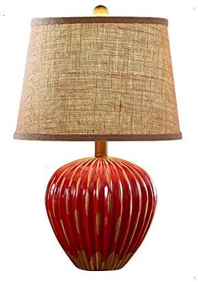 BNWRZCJXY Light Decorate American Retro Ceramic Table Lamp Fabric Desk Light E27 Hardware Night Lamp for Villa Bedroom Bedside Living Room Hotel Lobby Dinning Room/Red/Dimmer Switch