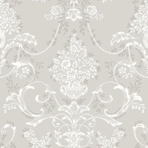 Amelie Damask Floral Beige Wallpaper - Flowers Naturistic Botanical Classic Traditional - Stylish Feature Wall