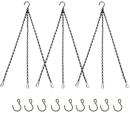 Ompinda Plant Basket Hanging Chains, 3 Pack 3 Leads Black Metal Garden Hanging Flower Pot Chains with Hooks and Clips for Planters, Bird Feeders