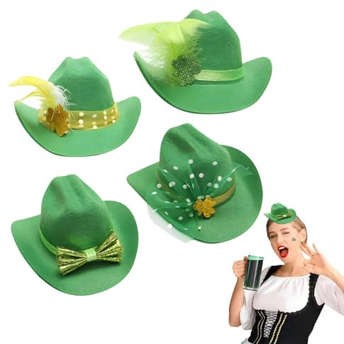 4 Pcs Mini St. Patrick's Day Hut Haarspangen Grüne Filzhut Haarnadel Irish Hat Fascinator Hair Clip Shamrock Hut Glückliche Nelkenhaarbarrettes Party Kopfbedeckung Kostümzubehör Für Kinder Erwachsene