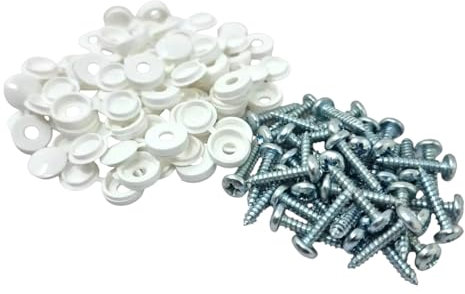 x100 White Number Plate Flip Top Caps & Screws Kit Hinged Screw Covers Hinge Cover