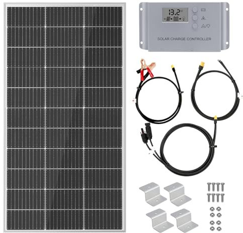 XINPUGUANG 100 Watt 12 Volt Solar Panel Kit : 100W Solar Panel+ 10A PWM Charge Controller+ Mounting Z Brackets, 100W 12V Solar Power Off Grid System for Home, RV, Boat.
