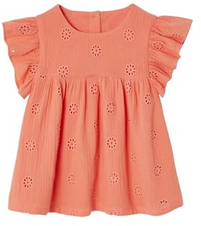 Vertbaudet Mädchen Bluse aus besticktem Musselin Koralle 116