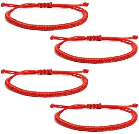 Kasoud Red String Bracelet, 4PCS Buddhist Bracelet, Red Thread Bracelet, Chinese Lucky Red String Bracelet, Adjustable Woven Rope Good Luck String Bracelet, Handmade Buddhist Braided Bracelet