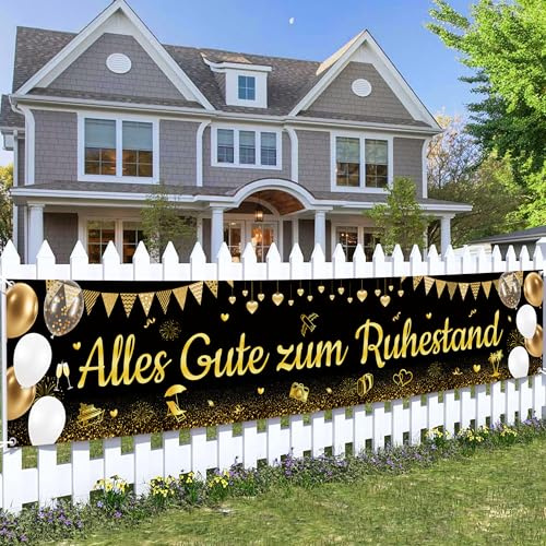 Runyuzi Ruhestand Deko Banner für Frau Manner - Alles Gute zum Rente Dekoration Schwarz Gold für Rentner, Extra Großes Fotografie Hintergrund für Pension Abschied Party 40 × 210cm