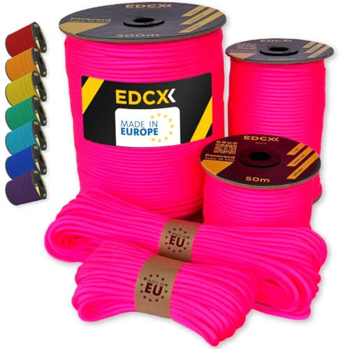 EdcX Paracord 4mm, 35+ Solid Colors (10m, 15m, 30m, 50m, 100m, 300m) | Ideal for Crafting, DIY, Camping, Survival, Outdoor | 100% Nylon Rope 4mm | Tactical Cord 550 Type III (Sofit Pink, 3 m)