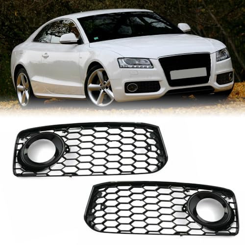 2PCS Honeycomb Front Bumper Fog Light Grill Grille Cover For Audi S5 B8 RS5 A5 S-Line 2008 2009 2010 2011 2012 Driver & Passenger Side