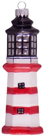 Krebs Glas Lauscha - Weihnachtsdekoration/Christbaumschmuck aus Glas - Weihnachtsbaumanhänger - Motiv: Leuchtturm - Größe: ca. 11 cm