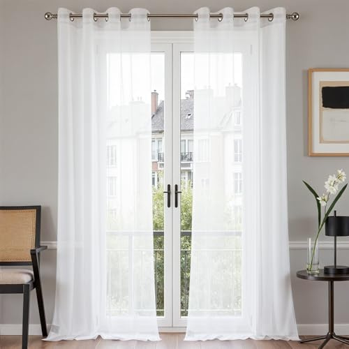 TOPICK Gardinenschals mit Ösen Vorhänge Wohnzimmer H260xB140 2er Set Weiß | transparent Sheer Curtains Schlafzimmer Gardinen für schienensystem Fensterdekoration Übergardinen Fenstergardine
