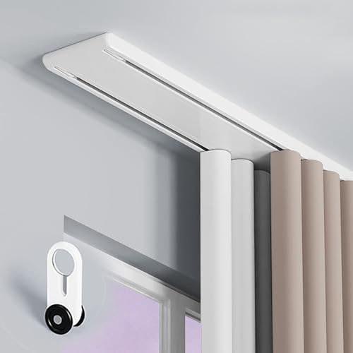 Rail rideaux plafond silencieuse à rails à double rangée, tringle a rideaux rails de rideau pour rail plafond, séparation de pièce pour salon chambre à coucher ou hôpital, facile à installer(Wit,2m(6.