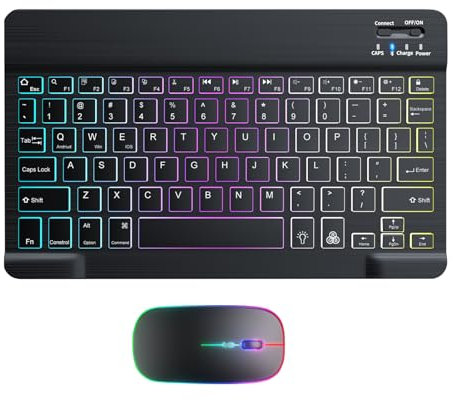Backlit Wireless Keyboard and Mouse, Wireless Keyboard Illuminated Keys | 2 Lighting Modes Backlit Mouse and Keyboard Set with 7 Colors, Keyboards for Laptop, PC,