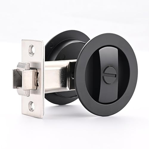 GHYXFDAI Serrure de porte de poche, serrure de porte coulissante encastrée sans clé, poignée de porte de poche, quincaillerie pour porte de poche, dos de 2 à 3 cm, rond noir mat