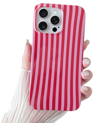 SmoBea for iPhone 16 Pro Max Case Cute Striped Phone Case Soft TPU Slim Shockproof Phone Cover for Women Girls Beautiful and Stylish, Red and Pink