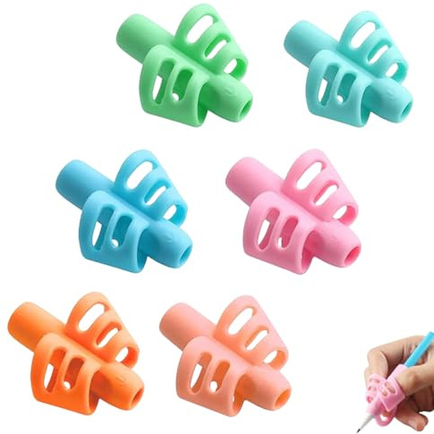 Homiladi 6pcs Pencil Grips, Handwriting Aid Grip Pencil Holders Posture Correction Ergonomic Soft Pen Grips Homeschooling Supplies Corrector Writing Tool