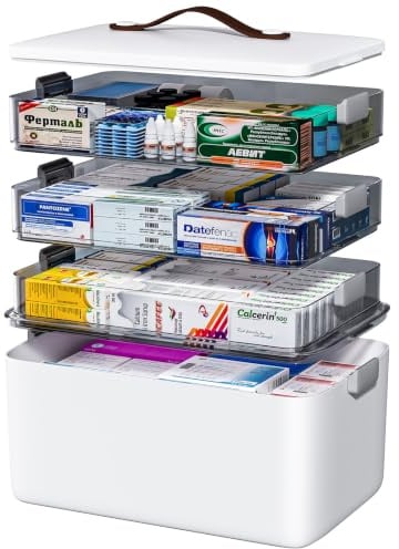 MOPUP Contenitore per medicinali a quattro strati, 37 x 23 x 32 cm, con maniglia per il trasporto, organizzatore multifunzione per farmaci, grande capacità.