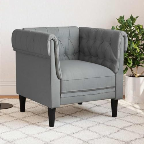 Refined Sillón Chesterfield de Tela Gris Claro