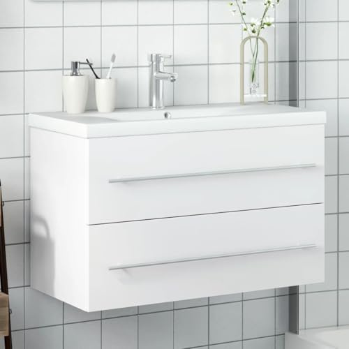 QUAHEAS Mueble bajo lavabo con lavabo empotrado, color blanco, madera, 80 x 38,5 x 48 cm, moderno juego de muebles de baño flotantes para cuarto de baño