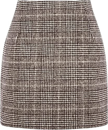 WINKEEY Rock Damen Kariert Klassischer Bleistiftrock Herbst Winter Minirock High Waisted Bodycon Pencil Skirt,Kaffee S