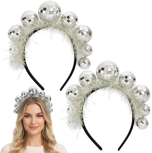 QyizuiPcn Discokugel Kostüm, Discokugel Haarreif, 2 Stück, Partyzubehör, Disco Accessoires, Fasching Karneval, 70er Jahre Styling