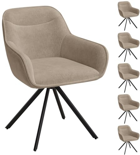 skølm Thokk Esszimmerstühle 6er Set, Taupe, drehbar, höhenverstellbar | Polsterstuhl mit Armlehnen, Leinenbezug, Drehstuhl für Esszimmer/Küche, Küchenstuhl, bis 150 kg, Essstühle mit Metallgestell