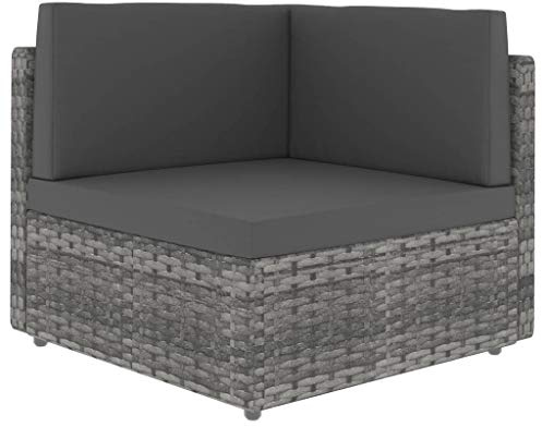 Teenpull Modulares Sofa-Eckteil Poly Rattan Grau, Witterungsbeständiges Gartensessel für Außenbereich, Pulverbeschichteter Stahlrahmen, 65,5x65,5x52 cm, Bequeme Kissen, Ecksofa für Wohnzimmer
