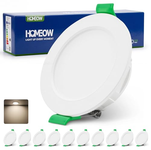 HOMEOW 4W Faretti da Incasso LED Soffitto Foro 55mm - 68mm 230V per Cartongesso, Bianco Naturale 4000k Ultra Sottile Faretto IP44 per Cucina Bagno 10 Pezzi