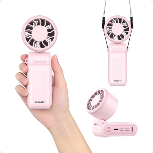 EasyAcc Portable Handheld Turbo Fan,Max 20H Powerful High Speed Cooling Fan, 5000mAh 3 Speeds USB-C Rechargeable Mini Fan for Travel, Outdoor, Summer & Hot Flashes Pink