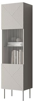 Mirjan24 Vitrine Aropo 51, Standvitrine mit gefräster Front, Vitrinenschrank mit 6 Einlegeböden, Hochschrank, Glasvitrine für Wohnzimmer (Cashmere)