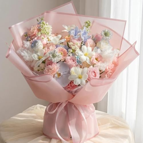 TUIOLUI 24 pezzi 58 x 58 cm minimalista bouquet di carta da regalo rosa impermeabile fiori di carta fiore bouquet bouquet wrapping Paper