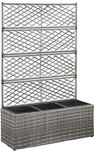 Sophrelle Enrejado y arriate 3 macetas ratán sintético Gris 83x30x130 cm Gris,46935