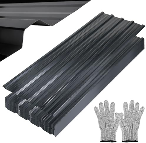 Jaxguom 24x Trapezblech Profilblech 129 x 46 cm - 14 m², Anthrazit | Dachblech Verzinkter Wellblechplatten für Dach 0,25 mm, Wetterfest, Geeignet für Gartenhaus Garage, Handschuhe