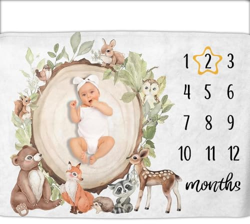 WOOD MEETS COLOR Personalisierte Babydecke mit Meilensteinen,75X100-Baby16 | Babydecke mit Monatlichen Meilensteinen,Monatsangaben,perfekte personalisierte Geschenke zur Geburt