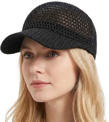 whatyam Sonnenhut Damen Sommer 2026 Neu Basecap Atmungsaktive Mesh Baseball Cap Frauen Leichte Strick Kappe Damen Elegante Schirmmütze für Outdoor Strand Urlaub Stylische Cappy Accessoires (Schwarz)