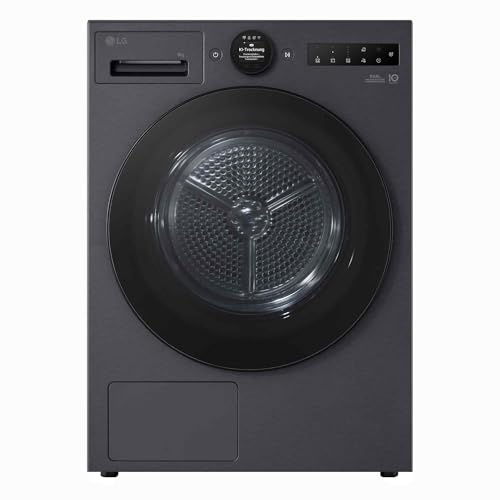 LG RT80X8BC Wärmepumpentrockner 8 kg, Dual Inverter Wärmepumpentechnologie, AI Dry, selbstreinigender Kondensator, Allergy Care, Sensor Dry, LED-Trommelbeleuchtung, ThinQ WLAN, Schwarz