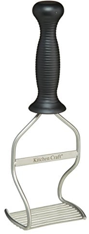 KitchenCraft Professional Kartoffelstampfer, Deluxe-Edelstahl-Kartoffelstampfer mit ergonomischem Griff, spülmaschinenfest, 27 x 5,5cm, 1 Stück, Silber / Schwarz