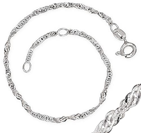 CLEVER SCHMUCK Silbernes elegantes Damen Fußkettchen Singapur 25/27 cm gedrehte Optik, stabil und glänzend schlicht Sterling Silber 925 in Geschenkverpackung
