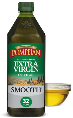 Pompeian Smooth Extra Virgin Olive Oil - 32 Fl Oz - First Cold Pressed Olive Oil for Cooking - Smooth Taste for Sauteing, Stir-Frying, and Baking