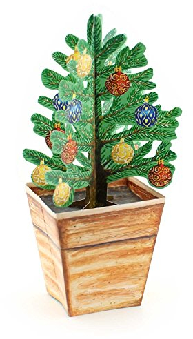 WEIHNACHTSBAUM IM TOPF Pop-Up-Karte / 3 D-Faltkarte Weihnachten: exklusive Weihnachtskarte mit rotem Umschlag