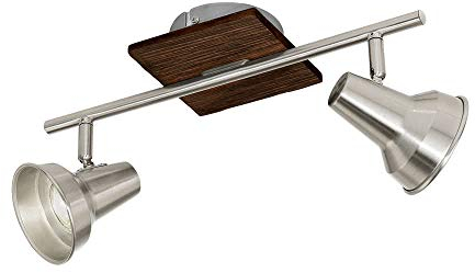 EGLO Deckenlampe Filipina, Deckenleuchte mit 2 Spots, Spotbalken schwenkbar, Wohnzimmerlampe aus Stahl in Nickel-matt und Holz, Deckenspots mit GU10-Leuchtmittel, warmweiß