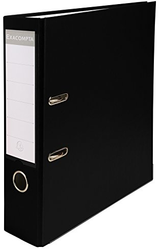Exacompta 918401B Kunststoff-Ordner 8 cm breit DIN A4 Kunststoffbezug außen Papierbezug innen Rückenschild austauschbar Ringordner Aktenordner Briefordner Büroordner Plastikordner schwarz