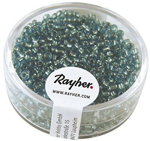 Rayher 1406407 Rocailles, 2 mm ø, mit Silbereinzug, türkis