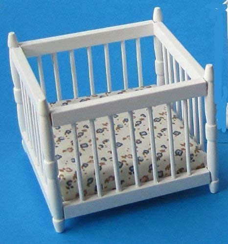 CREAL SàRL Laufgitter Laufstall Weiss inkl. Matratze Puppenhausmöbel Miniatur 1:12 (Weiss)