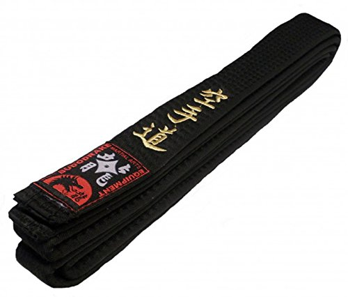 Budodrake Schwarzgurt mit Goldener Bestickung: Karate-Do (bestickter Karategürtel schwarz) Kanji in Gold (330)