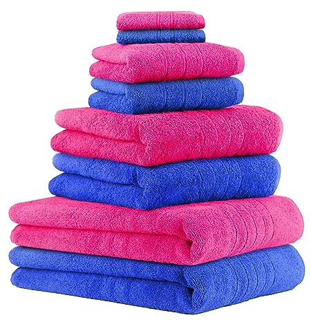 Betz 8er Set Handtücher Handtuch Deluxe 100% Baumwolle 2 Badetücher 2 Duschtücher 2 Handtücher 2 Seiftücher Farbe Fuchsia und blau