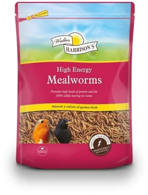 Walter Harrisons High Energy Mealworms 1kg Pouch | Natural Source of Fat, Easy to Use Pouch, Attracts Various Garden Birds, High Protein Chicken Feed