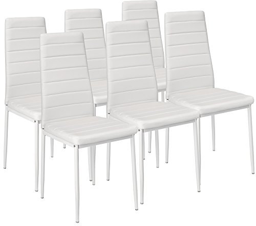 TecTake Lot de 6 Chaises de Salle à Manger Modernes Chaises Rembourrées Confortables Chaise Design en Cuir synthétique Meuble de Salon avec Pieds en Metal - Blanc