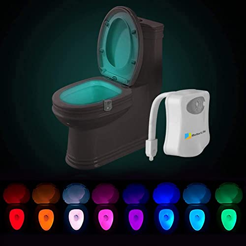 WC luz nocturna, Adoric LED Luz de Inodoro Luz con Detección de movimiento del sensor automático, 8 Cambio de Color,Funciona con Pilas, para cuartos de baño con niños