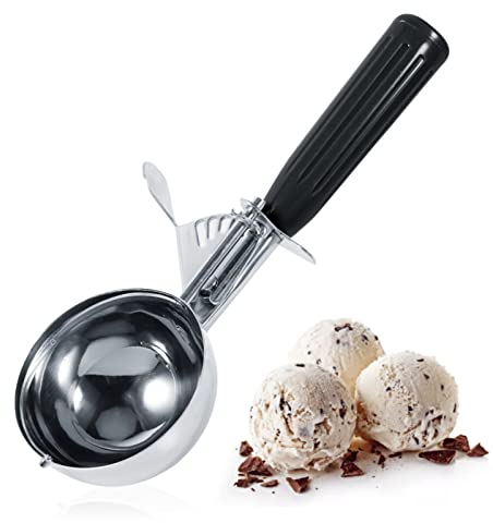 Paletta per Gelato in Acciaio Inossidabile, Cucchiaio da Paletta per Frutta con Manico in Plastica,Porzionatori da Gelato Adatto per Fare il Gelato, Anguria, Lo Scoop Di Patate(4.7CM-Nero)