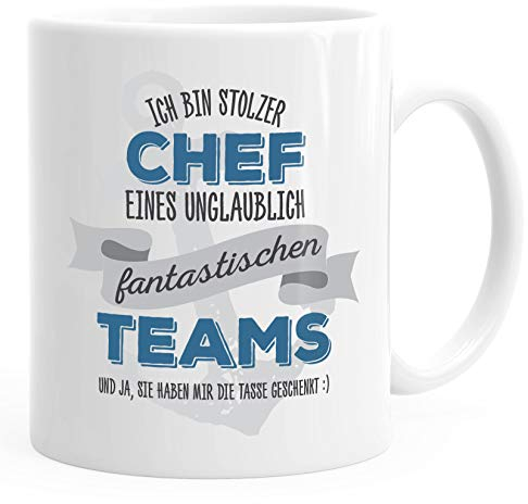 MoonWorks® Kaffee-Tasse Ich bin stolzer Chef eines ungeheuer fantastischen Teams Geschenk Spruch weiß unisize