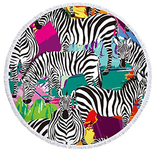 Sticker Superb Rundes Strandtuch Junge Mädchen,60 Zoll,Rainbow Star Galaxy Unicorn Tier Decke Werfen Überwürfe, Picknick-Decken Strand Reisen Sommer Schal (Hand Gezeichnetes Zebra)